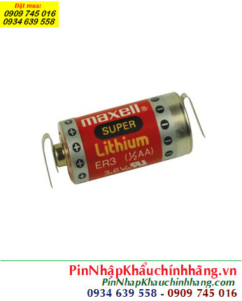 Maxell Super ER3 (chân thép hàn); Pin nuôi nguồn PLC Maxell ER3 Super lithium 3.6v 1/2AA 1100mAh _Xuất xứ Nhật